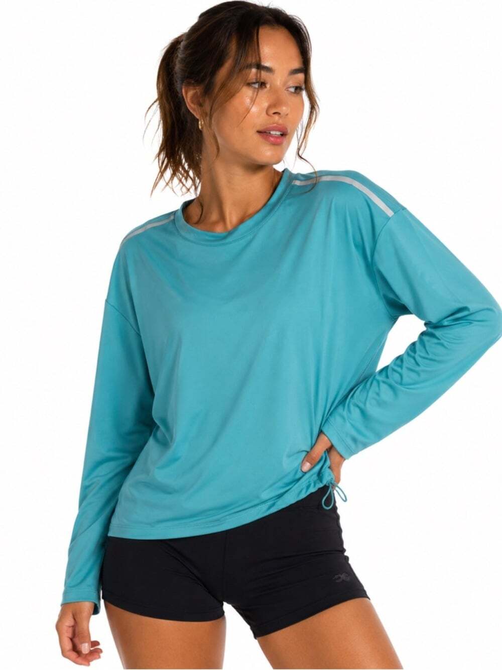 Spyder Turquoise Long Sleeved High Low Cowl Neck Activewear T-Shirt Large